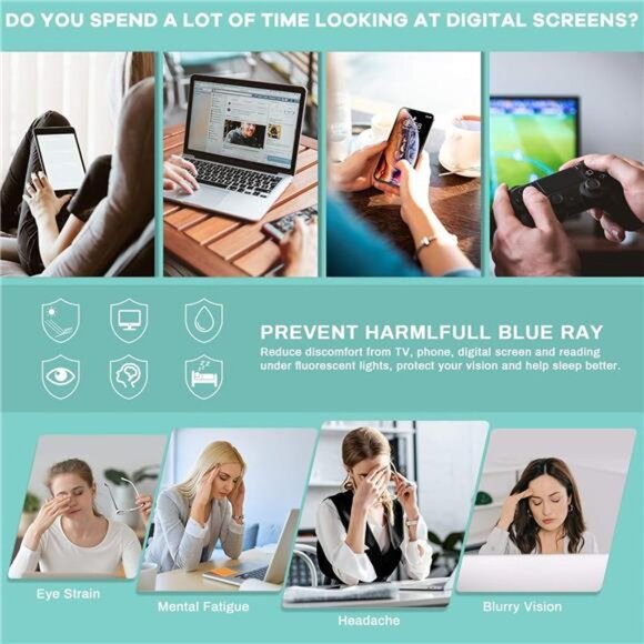 Blue Light Blocking Glasses Women/Men, Fashion Cat Eye Fake Eyeglasses UV - Picture 3 of 5